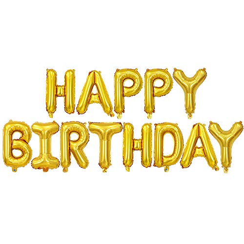 Ponmoo Globos de Happy Birthday Banner - Dorado, Cumpleaños Globos para La Decoración Aniversario Fiesta, Globo de Feliz Cumpleaños Suministros Decoración Globo Party