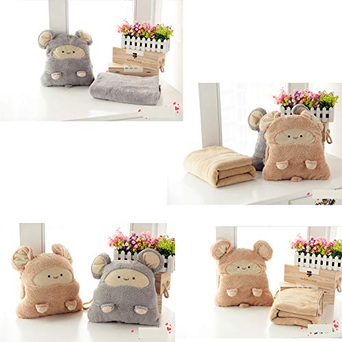 PUDDINGH® Dibujos Animados Felpa Aire Acondicionado Manta Almohada Oficina Viaje Avión Camping Nap Manta Portátil,Brown,M