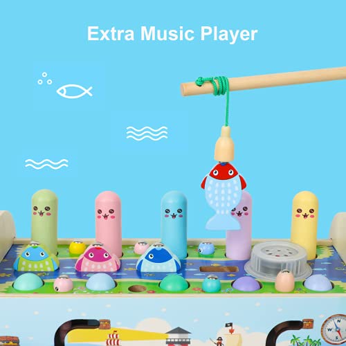 Rabing Banco de madera para golpear, 8 en 1 juguetes de martilleo y golpear con xilófono, juguete musical de madera con reproductor de música, juegos de rompecabezas de educación temprana para niños