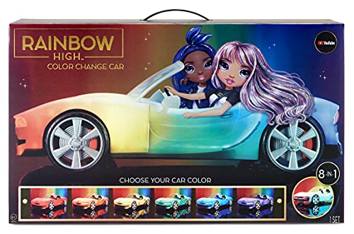 Rainbow High Colour Change Coche Convertible con Luces LED 8 en 1, Ruedas móviles, Cinturones de Seguridad y Volante-Multicolor-Edad: para niños a Partir de 6 años, Color (574316)
