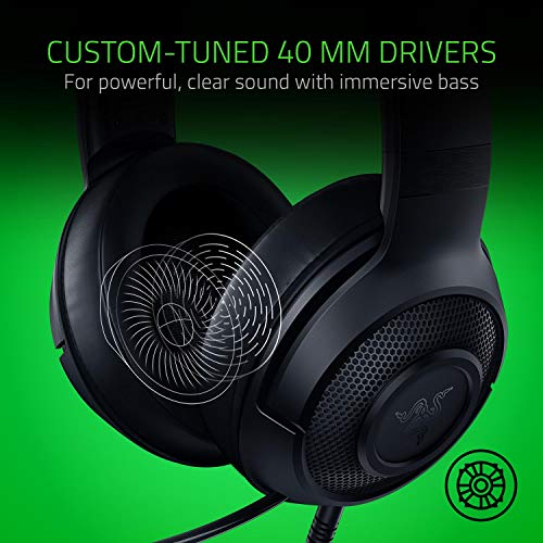Razer Kraken X Lite Ultralight - Auriculares para Videojuegos (Sonido Envolvente 7.1, Marco Ligero, micrófono de riñón Flexible, para PC, Xbox, PS4, Nintendo Switch, Classic Black)