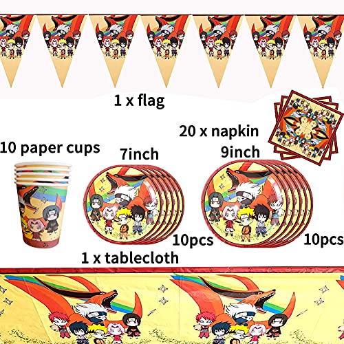 REYOK Naruto Party Supplies Juego de Decoración,92pcs Party Supplies Juego de Decoración Happy Birthday Party Vajilla para Cumpleaños de Niños Cartoon Anime Theme Artículos para Fiesta de Cumpleaños