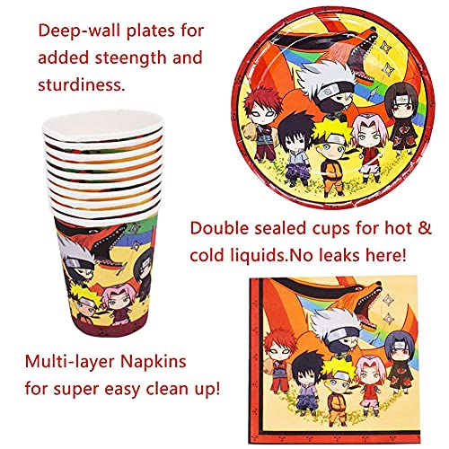 REYOK Naruto Party Supplies Juego de Decoración,92pcs Party Supplies Juego de Decoración Happy Birthday Party Vajilla para Cumpleaños de Niños Cartoon Anime Theme Artículos para Fiesta de Cumpleaños