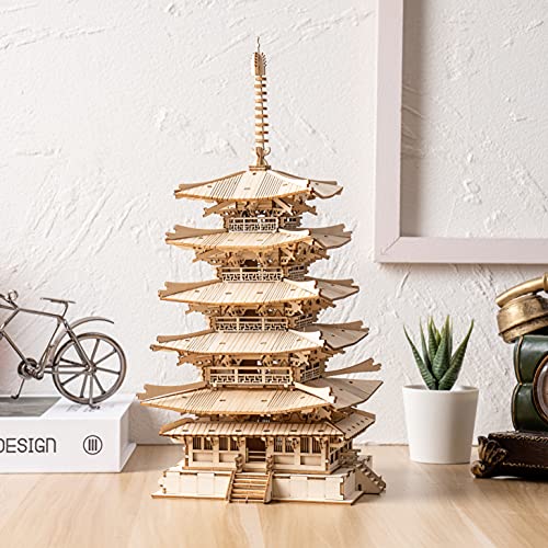 ROBOTIME Rompecabezas 3D de madera para construir adultos DIY Pagoda mecánica construcción construcción de edificios creativos Jigsaw Craft Kits el mejor regalo para adolescentes