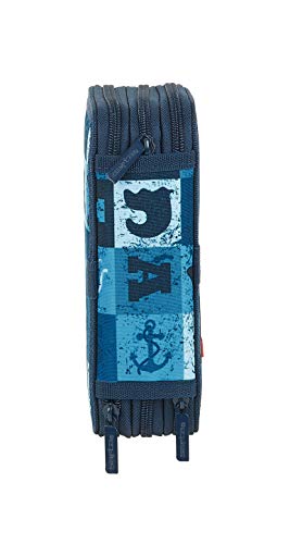safta 442029857 Estuche Triple Escolar con 36 Útiles Incluidos Blue Vibes, 125x55x195mm, Azul
