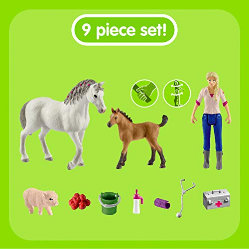 Schleich 42486 Farm World play set - visita de la veterinaria a la yegua y al potro, juguetes a partir de 3 años