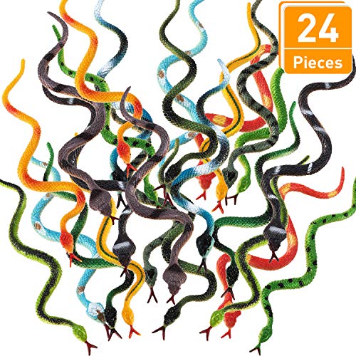 Serpientes Falsos de Plástico Serpiente de Selva Tropical Serpiente de Goma Realista Colorido para Niños y Niñas Decoración de Fiesta Juguetes de Mordaza Broma y Prop (24 Pieces)