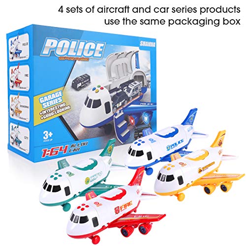 SHANNA Juego Aviones Vehículos,Juego Juguetes Educativos VehíCulos con Ruedas Inercia,1 AvióN Grande,4 Autos Aleación para Niños Mayores 3 Años (Vehículo Saneamiento-Verde)