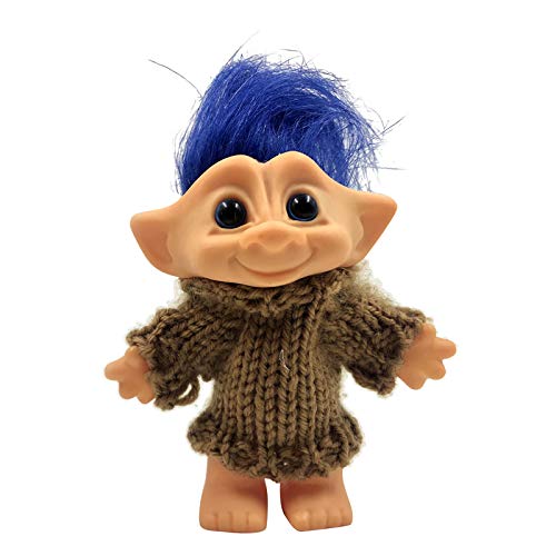 Sharplace Lindo Vintage Buena Suerte muñecas Troll Pelo Multicolor con Ropa Mini muñeca Figuras de acción niños Juguetes coleccionables Regalo - de Pelo Azul