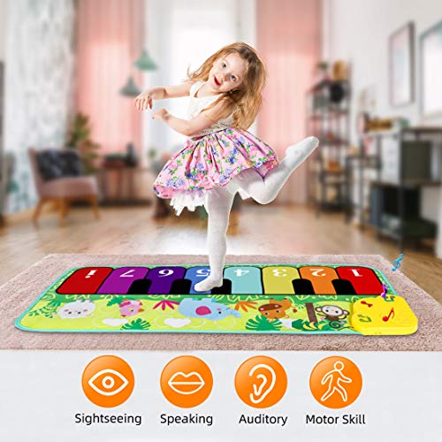 Shayson Alfombrillas Musicales para Niños Piano con Música Bebés Alfombra de Pista de Baile Alfombra Manta de Animales Alfombra de Juego Táctil Juguetes de Educación Temprana para Bebés(43.3x14.2in)