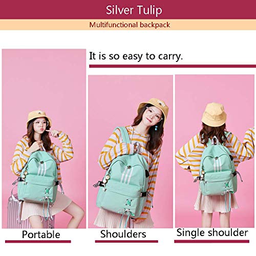 Silver Tulip Mochila para portátil Universidad Hombros Niños Escuela Bolsas de Libros Mochila para niñas (Verde, Grande con Puerto USB)