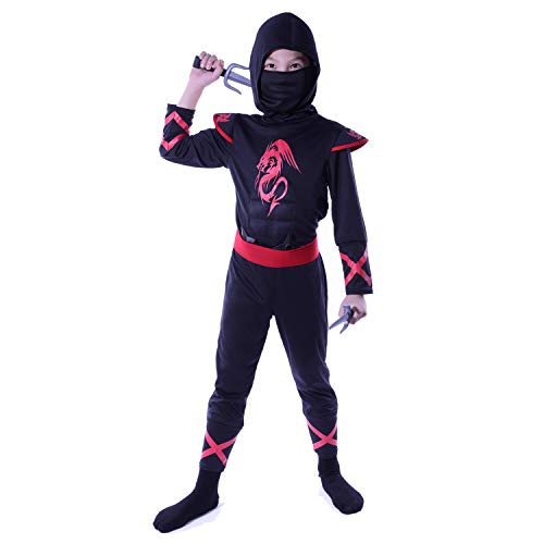 Sincere Party Disfraz de Ninja dragón de Fuego para niños, Traje de Juego de rol Ninja con Accesorios 3-5 años