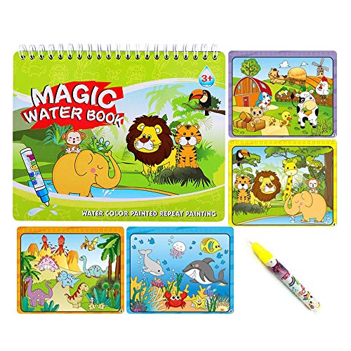 Sipobuy Magic Water Drawing Book Agua Libro para Colorear Doodle con Magic Pen Tablero de Pintura para niños Educación Dibujo Juguete (Animal World)