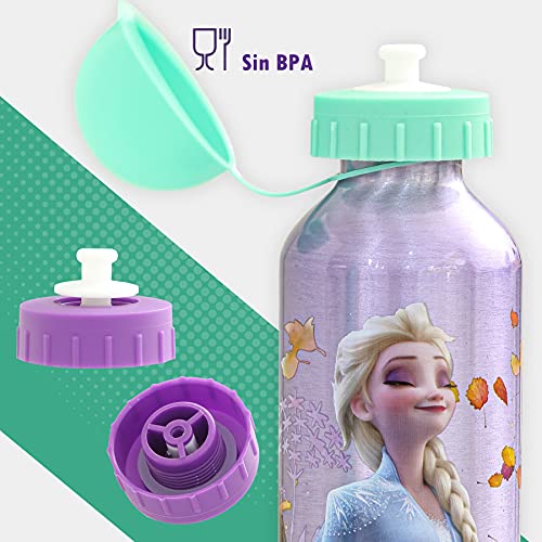 SKYLINE Cantimplora Infantil 500 ML, Frozen, Botella Aluminio para Niñas, Con Tapa Hermética, Sin BPA, Para Llevar a la Escuela, Parque, Deportes etc