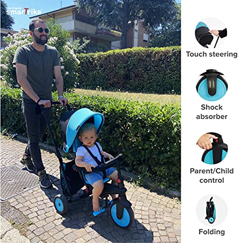 smarTrike STR3 Triciclo Plegable con Carrito Certificado para niños de 1,2,3 años, Triciclo multietapa 6 en 1, Azul