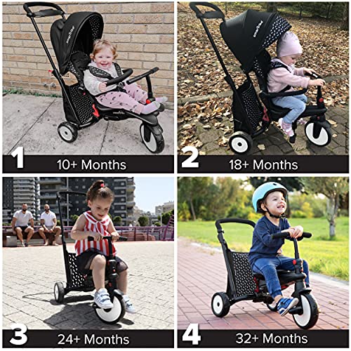 SmarTrike STR5 - Triciclo Plegable para niños con Certificado para Cochecito de 1,2,3 años, Triciclo de Varios Pasos 7 en 1 (Negro y Blanco)