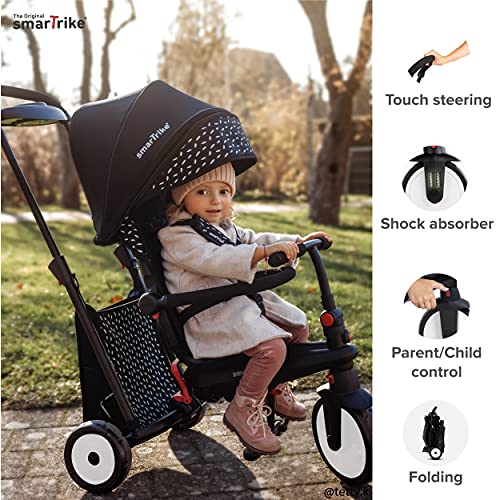 SmarTrike STR5 - Triciclo Plegable para niños con Certificado para Cochecito de 1,2,3 años, Triciclo de Varios Pasos 7 en 1 (Negro y Blanco)