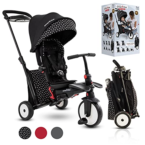 SmarTrike STR5 - Triciclo Plegable para niños con Certificado para Cochecito de 1,2,3 años, Triciclo de Varios Pasos 7 en 1 (Negro y Blanco)