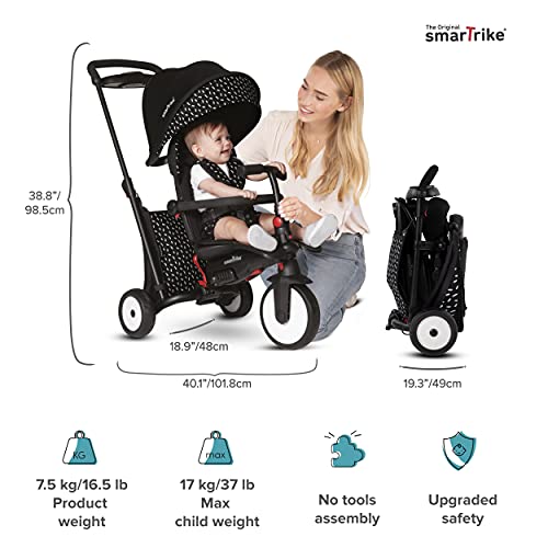 SmarTrike STR5 - Triciclo Plegable para niños con Certificado para Cochecito de 1,2,3 años, Triciclo de Varios Pasos 7 en 1 (Negro y Blanco)