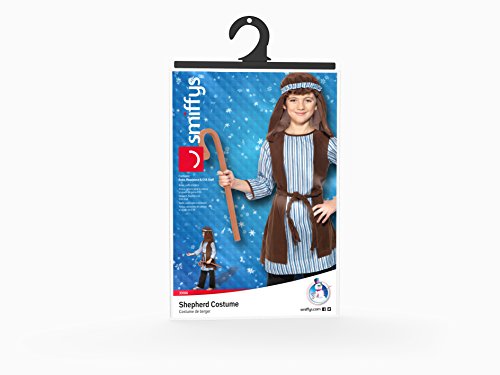 Smiffy'S 33166S Disfraz De Pastor Y Marrón Con Túnica, Adorno Para La Cabeza Y Cayado, Marrón, S - Edad 4-6 Años