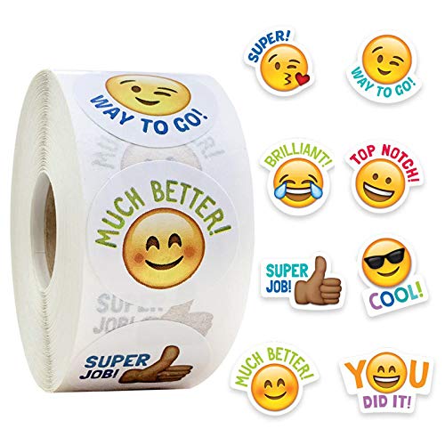 Smiley Felices Sticker,Pegatinas Smiley 500 Emoticon Reward Sticker 2.5cm Pegatinas Escolares para el Aula Potty Training Stickers y Motivational Stickers