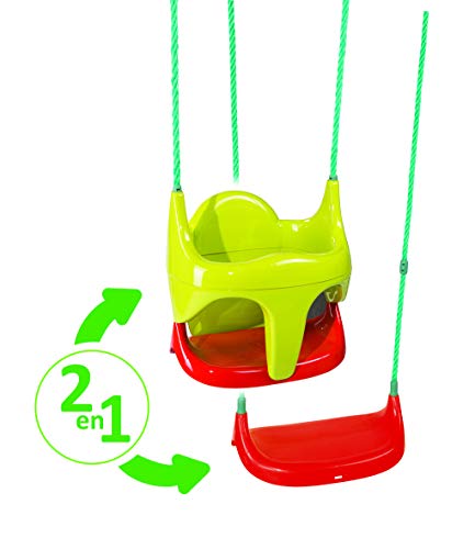 Smoby-310194 Silla Columpio Bebé evolutiva 2 en 1, Color Rojo, Amarillo, Simba Toys 310194