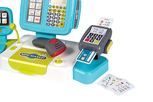 Smoby Caja registradora electrónica Infantil, con función de calculadora Real, 17 Accesorios, Medidas: 39 x 21,5 x 16cm, Adecuado a Partir de 3 Años, Color Azul 350110