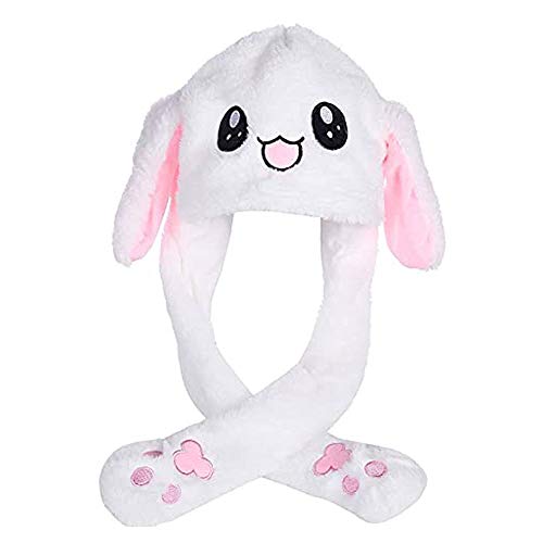 Sombrero Conejo, Sombrero Conejo Felpa, Sombrero Conejo con Orejas Móviles, Gorro Conejito Móvil Felpa Suave y Divertido para Fiesta Maquillaje, Fiesta Navideña (Blanco)