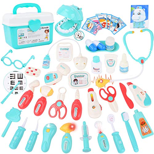 Sotodik Maletin Medicos Juguete Kit 43 Piezas Doctor Juego Accesorios, Doctora y Dentista 2en1 Clínica, Juego de rol Doctora Juguetes, Educación Juegos para Nino, Regalo para Niños Niña