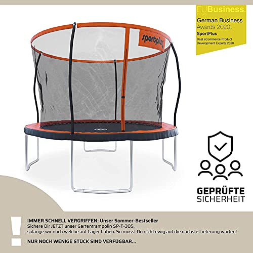 SportPlus Cama Elástica de Jardín, Estructura de Bastidor sin Soldaduras, Red de Seguridad Desmontable, Incl. Cubierta de Bordes, Seguridad Comprobada