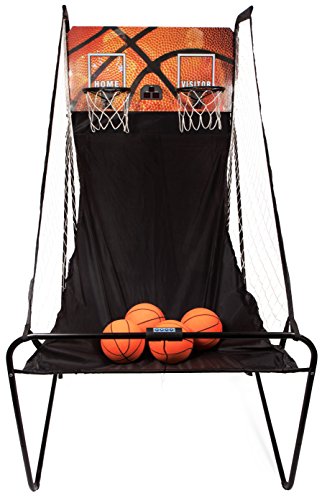 SportPlus SP-BS-100 Juego de Canastas de Baloncesto Plegable con Marcador Electrónico Doble – Incl. 4 Balones Pequeños y Bomba de Aire, 195x107x83cm