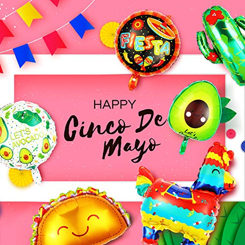 Suministros de Tema de Fiesta Globos Gigantes de Papel de Aluminio de Mylar de Taco Llama Cactus Aguacate de México para Cinco de Mayo Fiesta de Taco Decoración Tema de México
