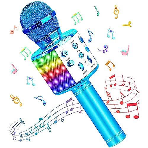 SunTop Micrófono Karaoke Bluetooth, Microfono Inalámbrico Karaoke, Portátil con Altavoz y Luces LED, Reproductor KTV doméstico con función de grabación