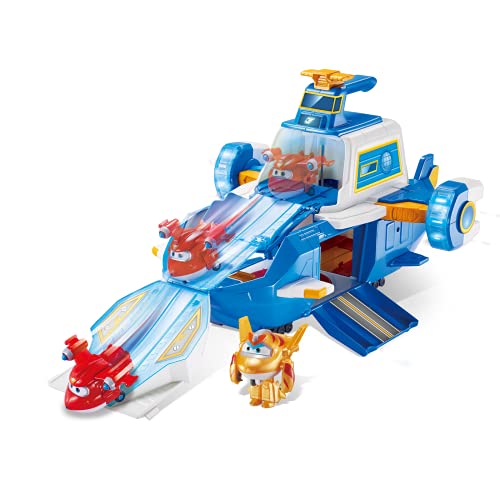 Super Wings PLAYSET AÉROPORT World Aircraft + 2 Aviones Figuras Transform-a-Bots del Dibujo Animado Temporada 5 - Juguete Infantil 3 años + FR740831A Azul