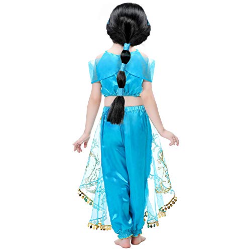 Tacobear Disfraz Jasmine Niña con Peluca Princesa Jasmine Vestido Traje Princesa Jasmine para Halloween Cosplay Fiesta Carnaval (5-6 años)