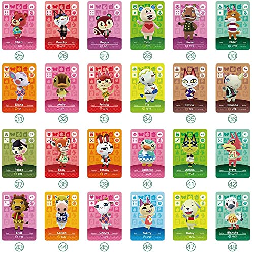 Tarjetas NFC para Animal Crossing Switch, ACNH Rare Character Card con estuche de cristal es compatible con Nintendo Switch / Wii U / Switch Lite / New 3DS (1-72 tarjeta de residente rectangular)