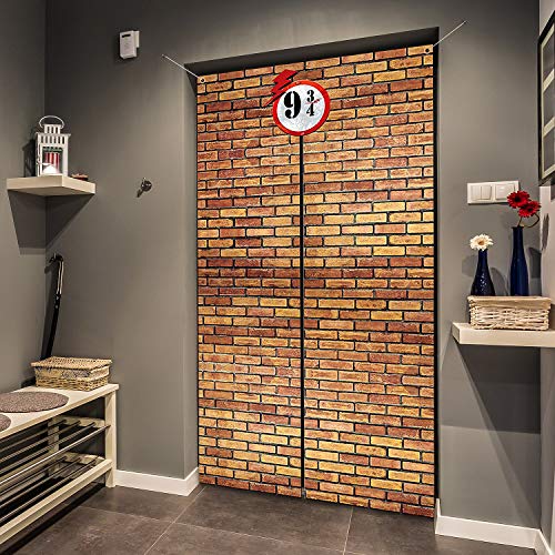 Telón de Fondo de Pared de Ladrillo Estación Cruzada 9 y 3/4, Cortina de Puerta Fondo de Fiesta para Pared de Mago Fiesta de Disfraz de Mago Mágico, Pasaje Secreto a Escuela de Magia (Marrón)