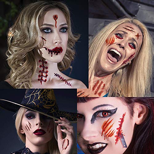Temporay Tattoos, 10 hojas de diseño diferentes, Halloween Zombie Scars Tattoos Stickers con Fake Scab Blood Special Fx Body Makeup Props