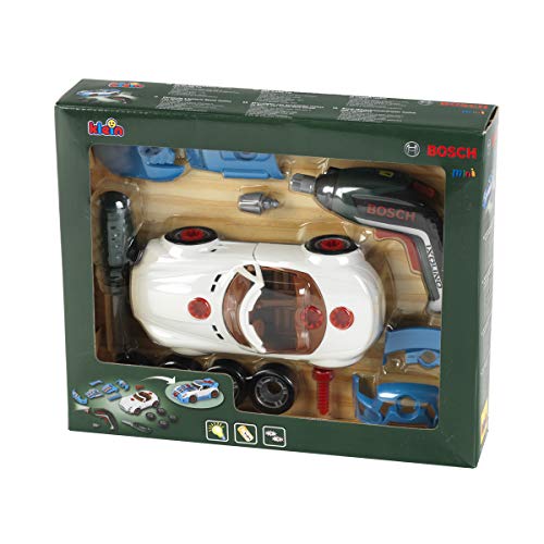 Theo Klein 8630 Set de tuneado Bosch, Coche desmontable con accesorios de tuneado, Con destornillador eléctrico a pilas, Medidas del embalaje: 30 cm x 6,5 cm x 25 cm,