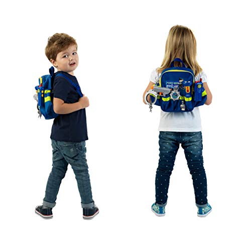 Theo Klein 8802 Mochila de policía con accesorios de la unidad de policía Ben & Sam, Con linterna a pilas, esposas y mucho más, Medidas: 28 cm x 25 cm x 8.5 cm, Juguete para niños a partir de 3 años