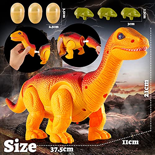 TOEY PLAY Eléctrico Dinosaurios Juguetes, Caminar Braquiosaurio Juguete con Dinosaurio Huevos, Proyección, Sonido y Luz, Regalos para Niño de 3 años