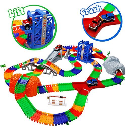 TONZE Pista Coches Juguetes Circuito Coches Pistas Flexibles con 2 Autos Juego Electricos para Infantil Niños Niñas 3 4 5 Años