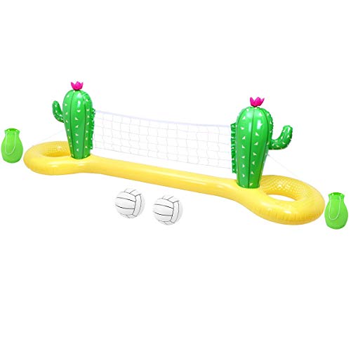 TOYANDONA Juego de Flotador de Piscina Inflable Red de Voleibol con 2 Bolas Cancha de Voleibol de Piscina Flotante de Cactus para Niños Y Adultos Juego de Natación de Juguete 300X70x100cm