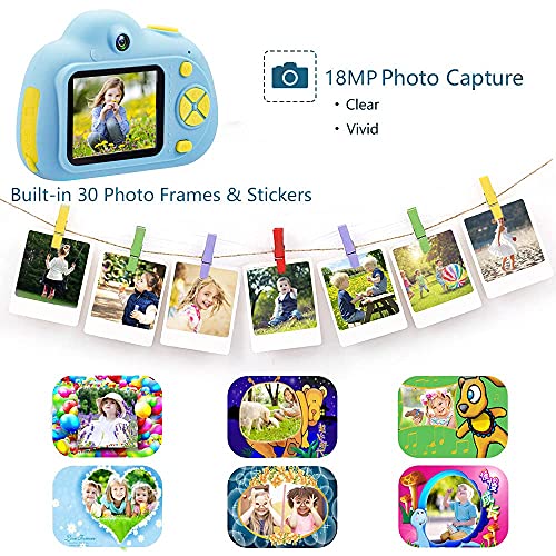 ToyZoom Cámara para niños, cámara Digital portátil para Selfies para niñas, videocámara para niñas, LCD de 2 Pulgadas / 1080P HD / 18MP /Tarjeta SD 32G incluida (Azul)