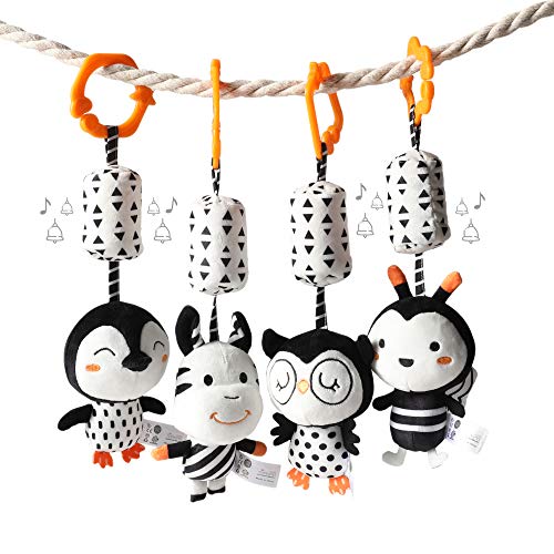 Tumama Sonajero recién Nacido,Cochecito para niños Cochecito de bebé Juguetes Colgantes para bebés,Suaves AnimalesJuguetes para bebés Regalos de cumpleaños para 3 6 9 12 Meses Niños y niñas (4 Pack)