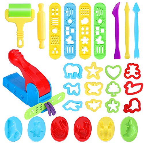 Ucradle Herramientas de Plastilina 28 Piezas para Play doh Accesorios de Plastilina Extrusora de Arcilla Plastilina Juguete de Arcilla Molde de Plástico Para Masa de Arcilla para Niños - Color al Azar