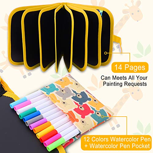 Ulikey Tabla de Dibujo Portátil para Niños, Tablero de Dibujo de Graffiti, Libros Blandos de Pizarra Reutilizable Borrable con 12 Plumas de Colores 14 Página (Bear)