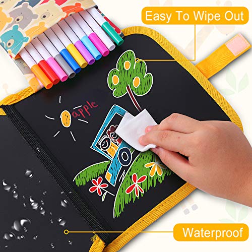Ulikey Tabla de Dibujo Portátil para Niños, Tablero de Dibujo de Graffiti, Libros Blandos de Pizarra Reutilizable Borrable con 12 Plumas de Colores 14 Página (Bear)