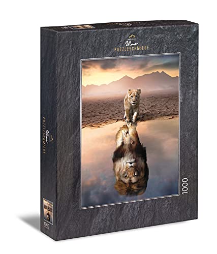 Ulmer Puzzleschmiede - Puzzle de 1000 piezas con diseño de animales creativos - El pequeño león con gran confianza descubre su naturaleza salvaje