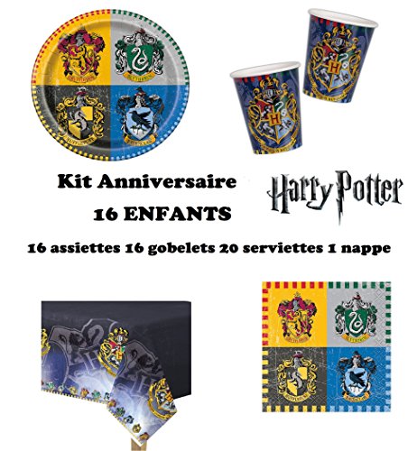 Uni que Set cumpleano Harry Potter Decoración Cumpleaños 16 Niños (16 Platos, 16 Tazas, 20 servilletas,1 Mantel) Fiesta para 16 Niños